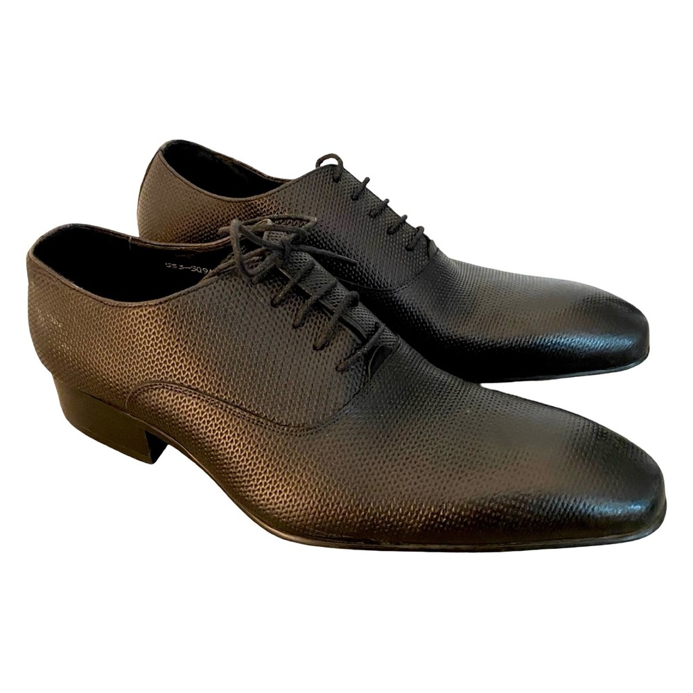 Pasquale Alborino Men’s Oxfords 40 Black Embossed Leather Pointed Toe Dress